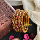 Thin Silk Thread Kundan Bangle-Matt Red-G4934